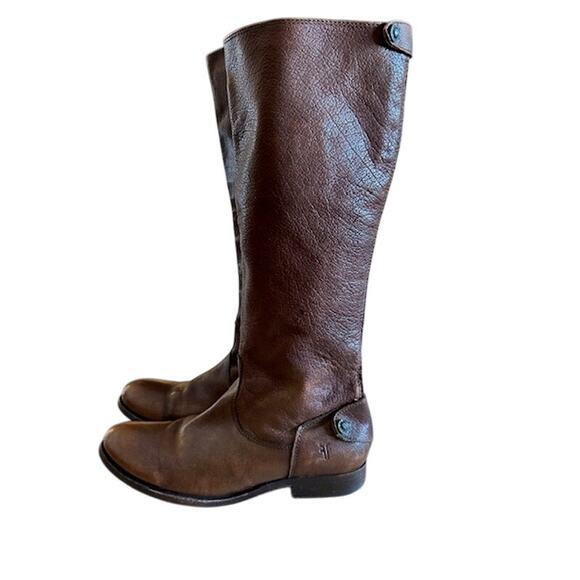 Frye Melissa Button Back  Zipper Brown Leather Riding Boots, size 6 - Picture 1 of 11